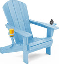 SERWALL Adirondack Chair with Cup Holders - Composite Adirondack Chairs HDPE Outdoor Chairs All Weather Use- Light Blue
