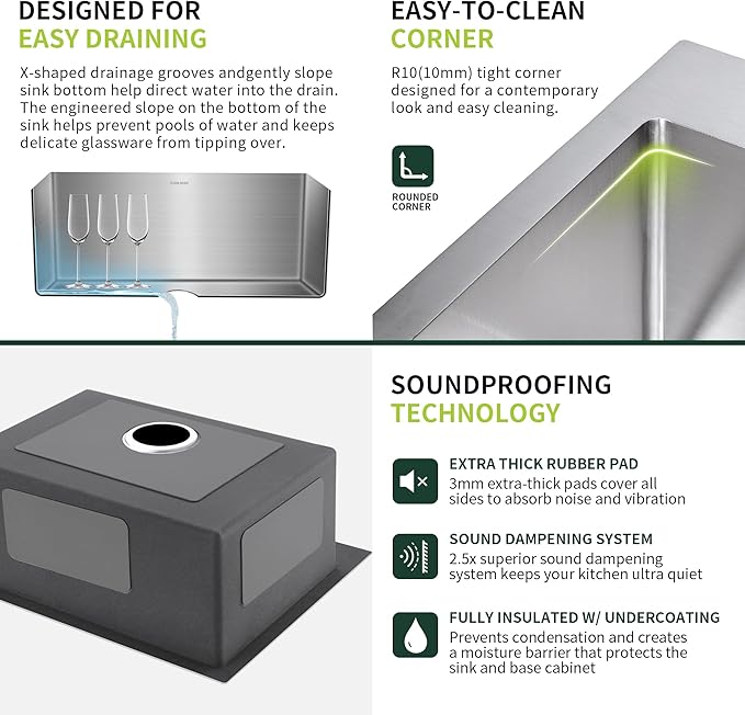 22 Inch Drop-In Kitchen Sink, SINKVINE 22" x 18" Stainless Steel Indoor and Outdoor Sink, Top Mount Deep Single Bowl Sink for Laundry, Wet Bar, RV, w/Drain Strainer, Bottom Grid, Roll-up Drying Unit