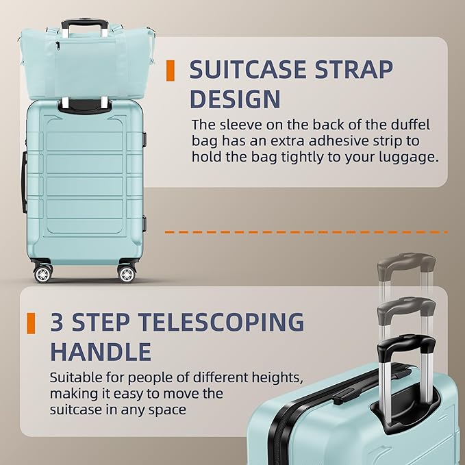 SHOWKOO Luggage Sets Expandable PC+ABS Durable Suitcase Double Wheels TSA Lock 5pcs Mint Green
