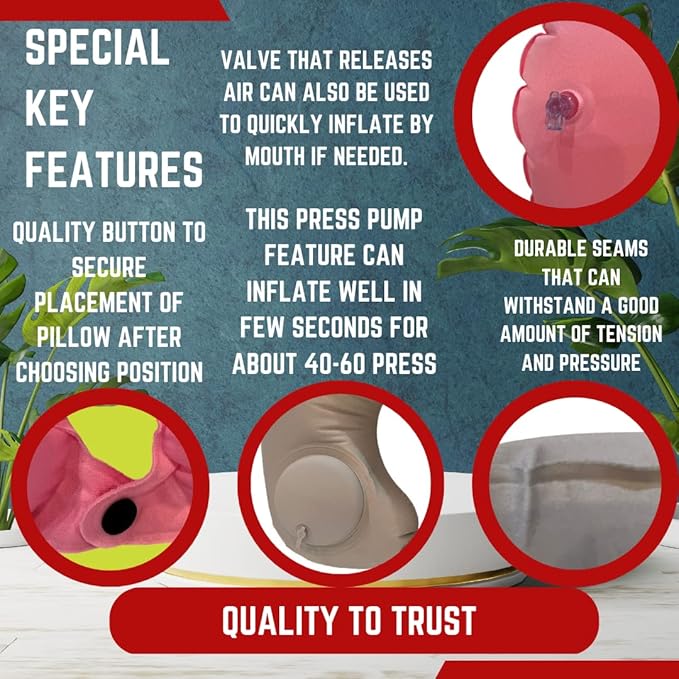 Inflatable Travel Pillows for Airplanes - Neck Pillow Inflatable - Press Pump- Blow up Airplane Pillow -Milk Silk TPU
