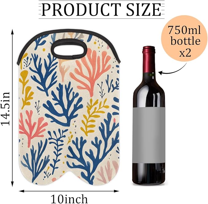 Neoprene Wine Tote, Bottle Carrier Gag Insulating Neoprene Thicker, Insulated Wine Bag for Travel Holds Two Bottles, Bottle Carrier Bags Protect the Bottles, Colorful Coral