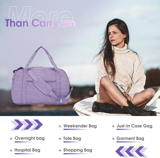 Narwey 18" Carry on Bag Underseat for Airplane with Wet Pocket Spirit Airlines Personal Item Bag Travel Duffel Bag Small Gym Bag Weekender Overnight for Women and Men (Purple)