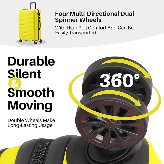 AnyZip Suitcase Hardside PC ABS Lightweight USB Luggage with Wheels TSA Lock Checked-Large 28 Inch Yellow