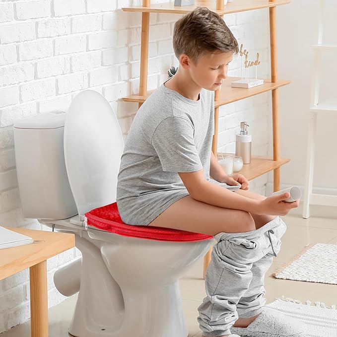 Riakrum 4 Pcs Toilet Seat Covers Pads for Bathroom Comfortable Toilet Seat Cushion Cover Soft Thicker Warmer Washable Pad with Zipper Home Reusable(Elegant,Blue, Gray, Brown, Red)