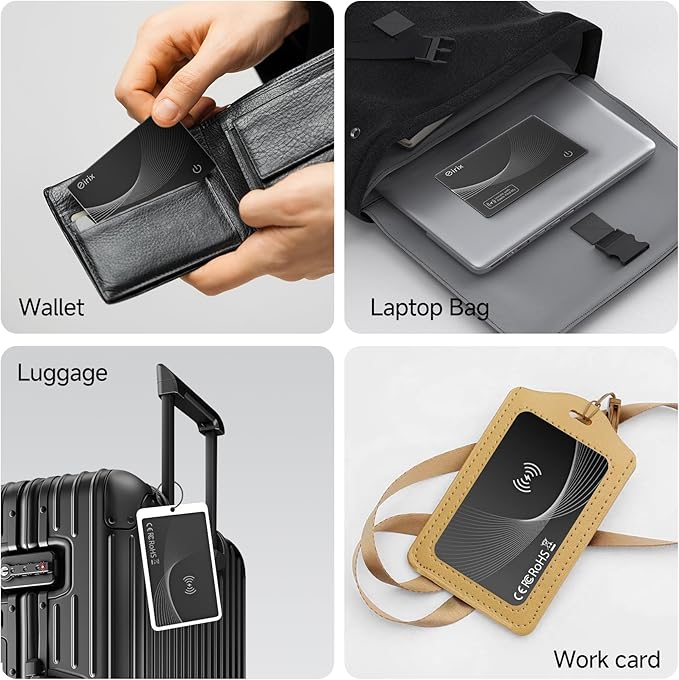 2025[Apple MFi Certified] eirix Air Tags Wallet Tracker Card Work with Apple Find My (iOS Only), Rechargeable Airtag GPS Tracker Item Locator Thin Finder for Wallet, Keys, Luggage, Bags (Black 2Pack)