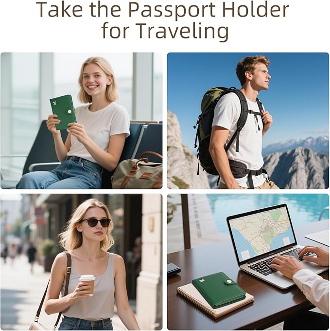 ZOPPEN Passport Holder Women, Passport Cover Travel Wallet Rfid Blocking Passport Wallet Cover Case Travel Essentials Document Organizer, Grass Green