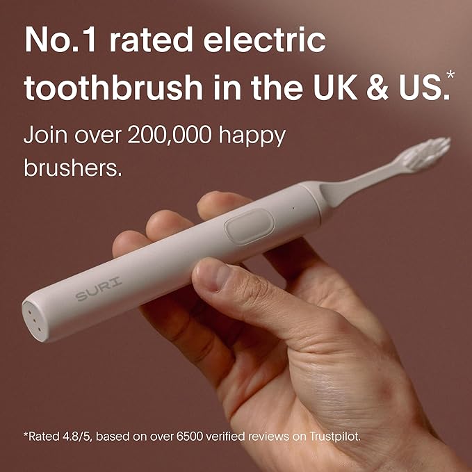 SURI Sonic Electric Toothbrush with UV Travel Case - 40-Day Battery- Designed in California - Electric Toothbrushes Adults - Slim Travel Tooth Brush