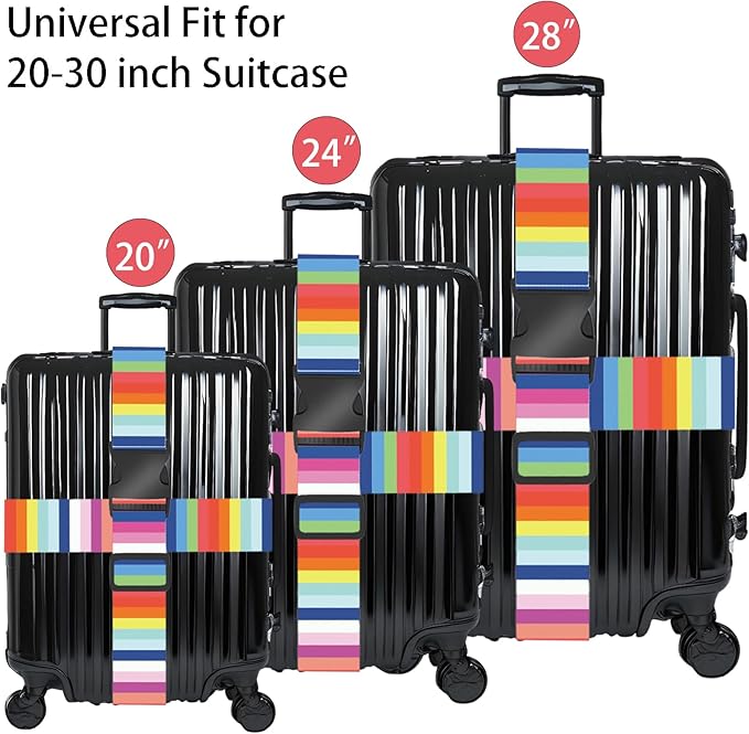 Rainbows Luggage Straps for Suitcases, Adjustable Luggage Travel Belts Security While Travel, Strong Polyester Fabric, Easy-to-Recognize Stylish Design Travel Essentials, 2 Pack
