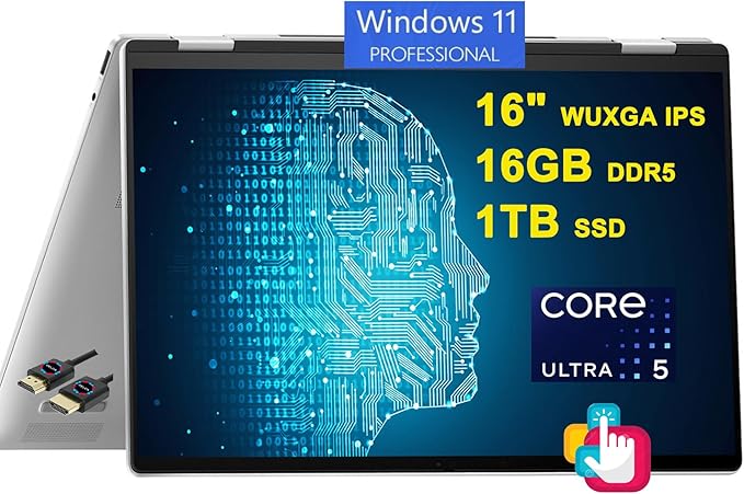 HP Envy x360 2-in-1 AI PC Laptop | 16" WUXGA IPS Touch | Intel 12-core Ultra 5 125U (>i7-1335U) | 16GB DDR5 1TB SSD Backlit Thunderbolt USB-C Poly Studio Privacy Camera Win11Pro Silver + HDMI Cable