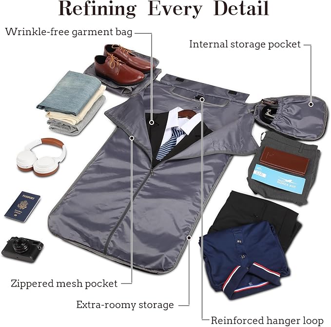 Garment Duffle Bags for Travel, Carry On Garment Duffel Weekender Bag 45L | 2-days Trip,Wrinkle-Free Travel,Separate Shoe Pocket | Overnight Garment Bag for Vacation, Business Trips, Weekend