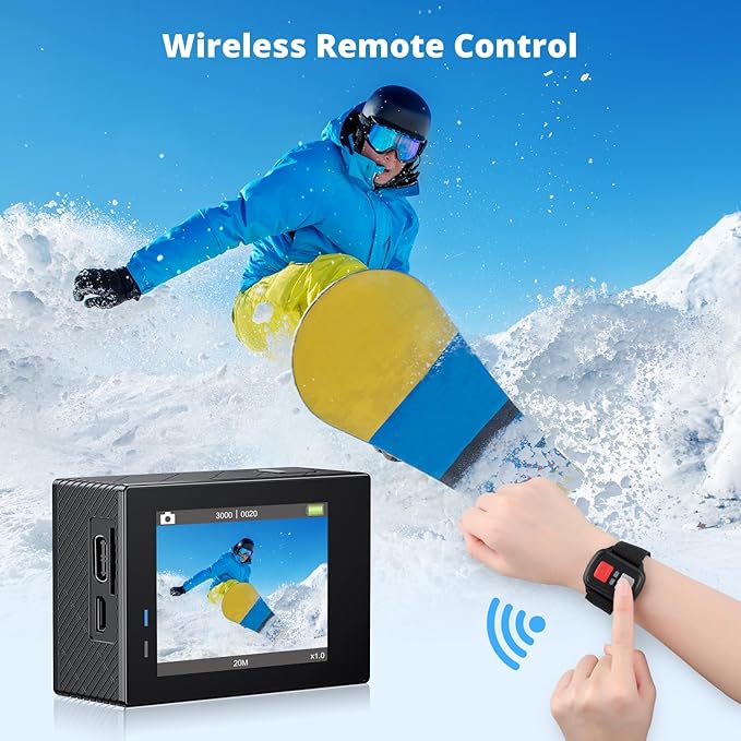 AKASO Brave 4 Action Camera 4K 30fps with 64GB MicroSD Card Bundle 20MP Ultra HD 131FT Waterproof Underwater Camera EIS WiFi Remote Control 5X Zoom Sport Cameras with Bicycle Accessories Kit