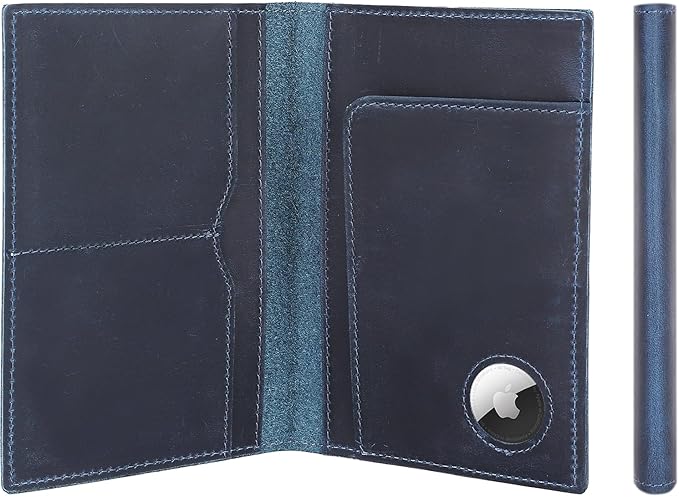 STAR VISTA Albatross Leather Travel Passport Holder, Minimalist Design, Full Grain Leather Case for Women and Men - Slim Passport Wallet, Bifold, RFID Blocking, with AirTag Holder, Navy Blue