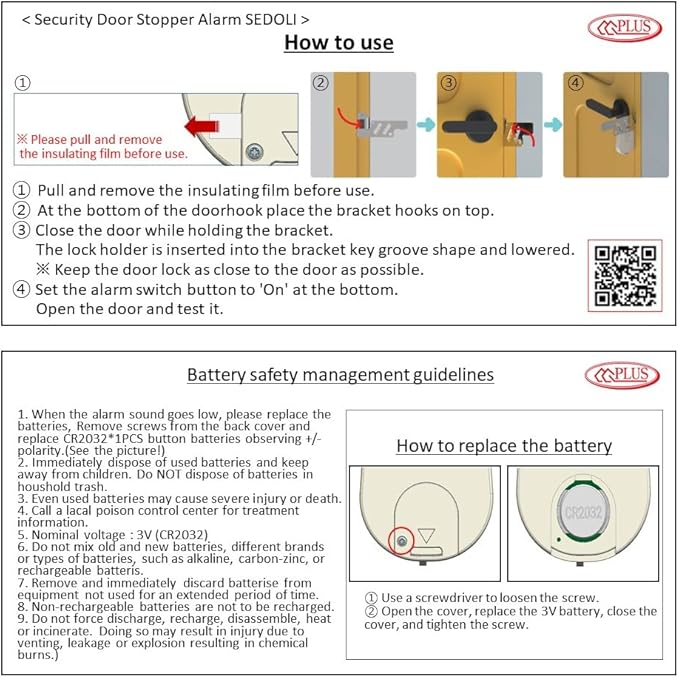 CGPLUS Security Door Stopper Alarm SEDOLI 100DB Siren for Safe Stay, Home, Travel