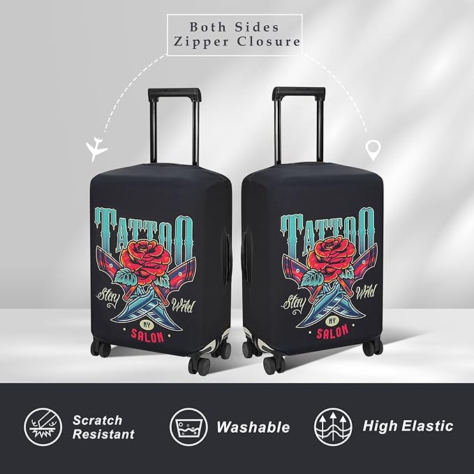 Explore Land Travel Luggage Cover Suitcase Protector Fits 23-26 Inch Case (Blade Rose, M)