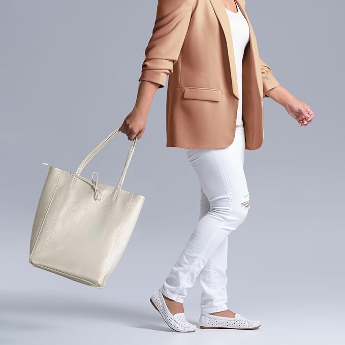 Italian Calf Leather Tote for Women with Zipper, Inner Pocket & Flat Base | Soft Unlined Shopper for Work & Travel