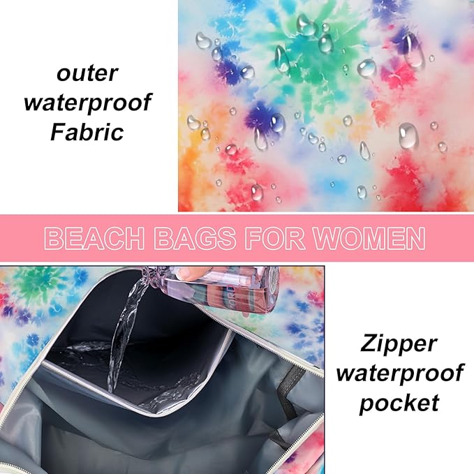 LEDAOU Beach Bag Waterproof Sandproof Women Tote Bag Pool Bag with Zipper for Gym Grocery Travel with Wet Pocket