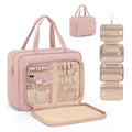 Wedama Toiletry Bag for Women, Hanging Travel Toiletry Bag with Jewelry Organizer Compartment Large Makeup Bag, PVC Waterproof Cosmetic Travel Bag for Travel Business Trips Camping Bathroom, Pink