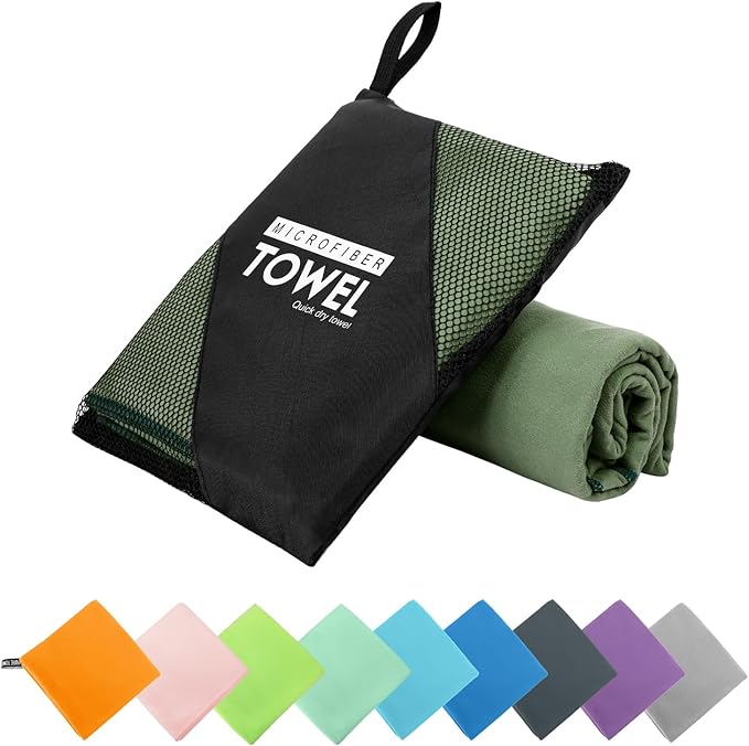 Microfiber Travel Towel, Soft Lightweight Quick Dry Towel, Super Absorbent Compact Travel & Sports & Beach Towels for Camping, Backpack, Gym, Swimming, Yoga, Hiking (M:20"×40" -ArmyGreen)