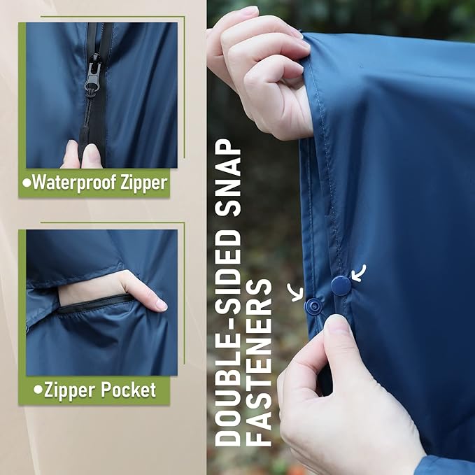 SaphiRose Rain Poncho Jacket Coat Hooded for Adults with Pockets
