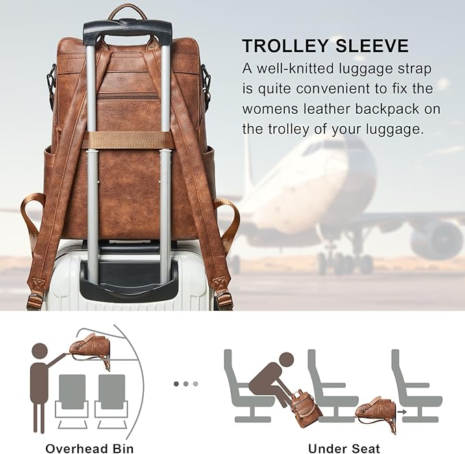 Shrrie 15.6 inch Laptop Backpack for Women,Large Leather Backpack Purse,Travel,Carry on,Water Resistant Casual Laptop Backpacks,College Backpack,Work Backpack for Women,Two-toned Brown