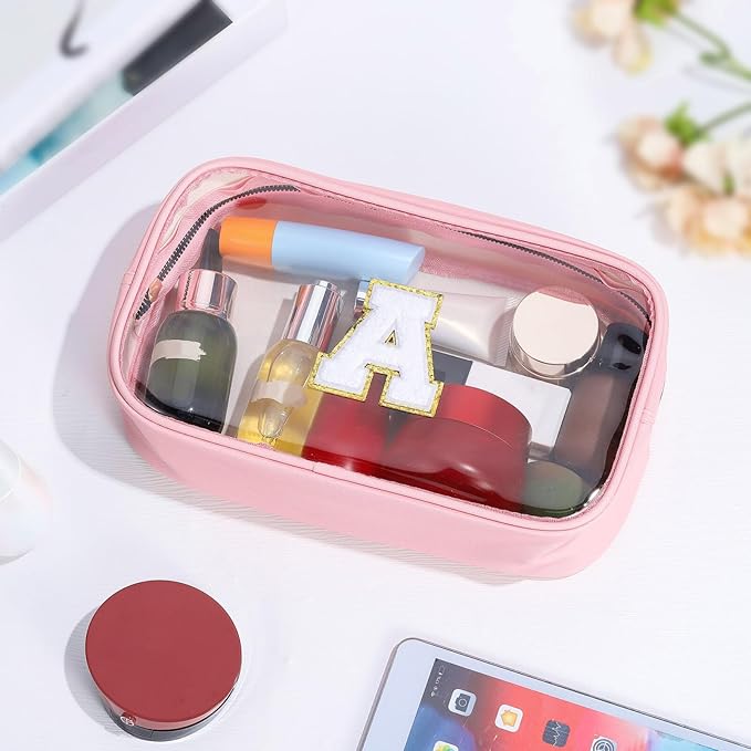 YOOLIFE Travel Makeup Bag Toiletry Bag for Women, Clear Make up Bag PVC Cosmetic Bag Pink Preppy Stuff Travel Accessories Makeup Pouch Birthday Gifts for Women Teacher Mother Wife Girlfriend Gifts W