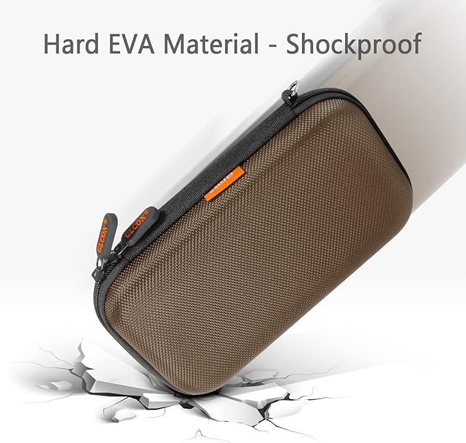 GLCON Electronic Case Travel Cord Organizer Shockproof EVA Hard Carrying Case for Power Bank, Hard Drive, USB Flash Drive, Charger - Portable Small Storage Pouch Bag - Brown