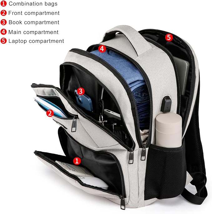 School Backpack for Teens Girls & Women, College Bookbag with 15.6 Inch Laptop Sleeve, 3 Compartments School Backpack, Ergonomic Straps - Beige