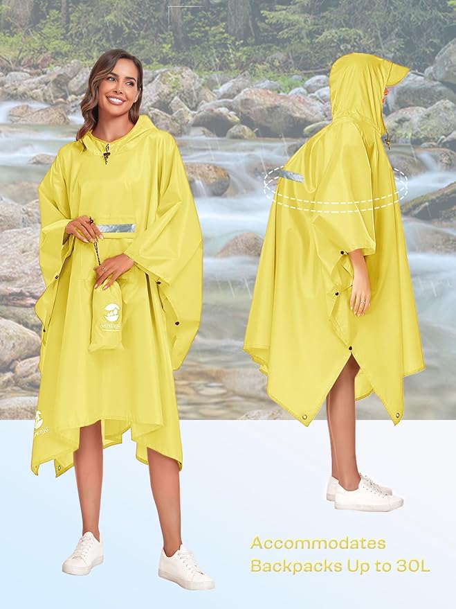 SaphiRose Extra Thick Hooded Rain Poncho Double Layer Waterproof Raincoat Jacket for Men Women Adults