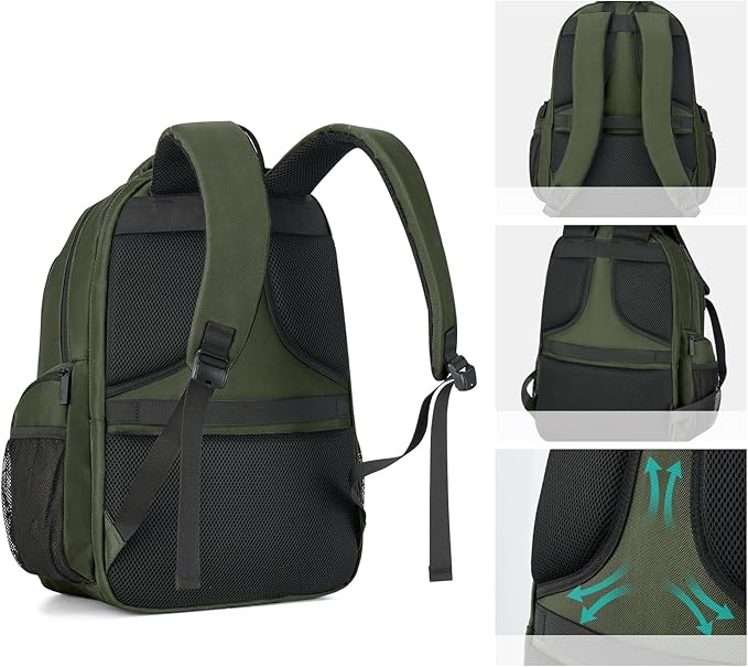 Hanke College Laptop Backpack Multi-Pocket, 18-Inch Large Travel Backpack for Men Women, Water Resistant College Bookbag for 15.6 Inch Laptop, Casual Daily Personal Item Size,Army Green