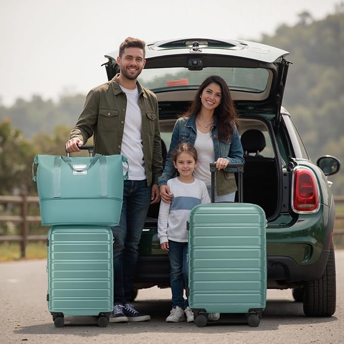 LARVENDER Luggage Sets 5 Piece Hardside Expandable Suitcase with Wheels Lock,Hardside Lightweight Rolling Suitcase for Women and Men,Misty Blue