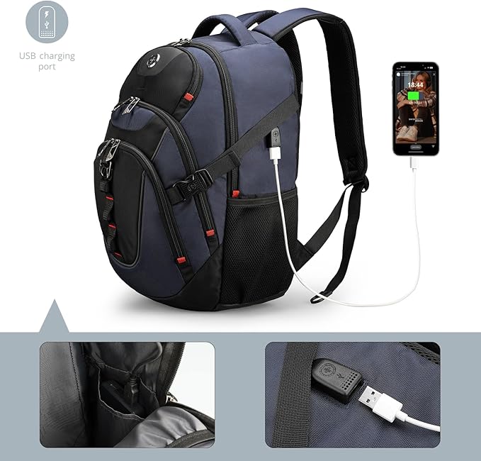 Swissdigital Design Travel Backpack for Men with Apple Find My, Laptop Backpack with USB Charging Port, RFID Protection, Add-A-Bag System - Travel Backpack for Men