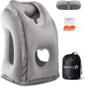 Sunany Travel Pillow, Inflatable Neck Pillow Used for Airplanes/Cars/Buses/Trains/Office Napping with Eye Mask/Earplugs (Gray)