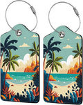 Cartoon Summer Beach 2 Pcs Luggage Tags,Privacy Cover ID Label with Stainless Steel Loop and Address Card for Travel Bag Suitcase
