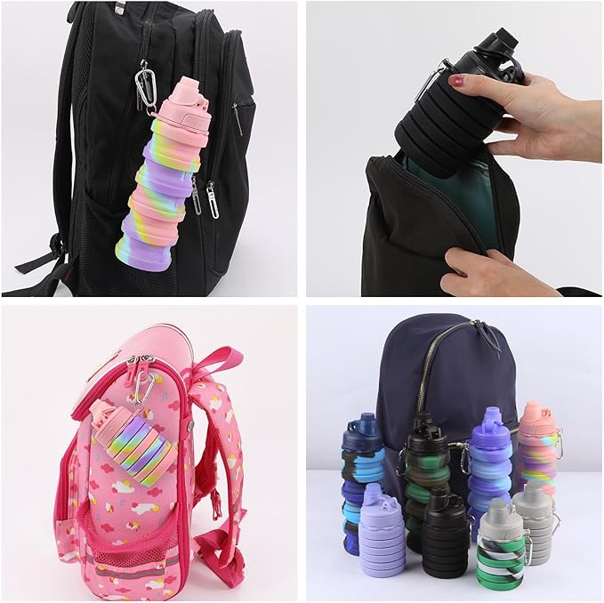 Collapsible Water Bottle for Adults, Boys, Students, Kids, Reusable Silicone Foldable Water Bottles for Travel Camping Hiking Sports,Leak-Proof Portable Sports Water Bottle (Pink & Camouflage)