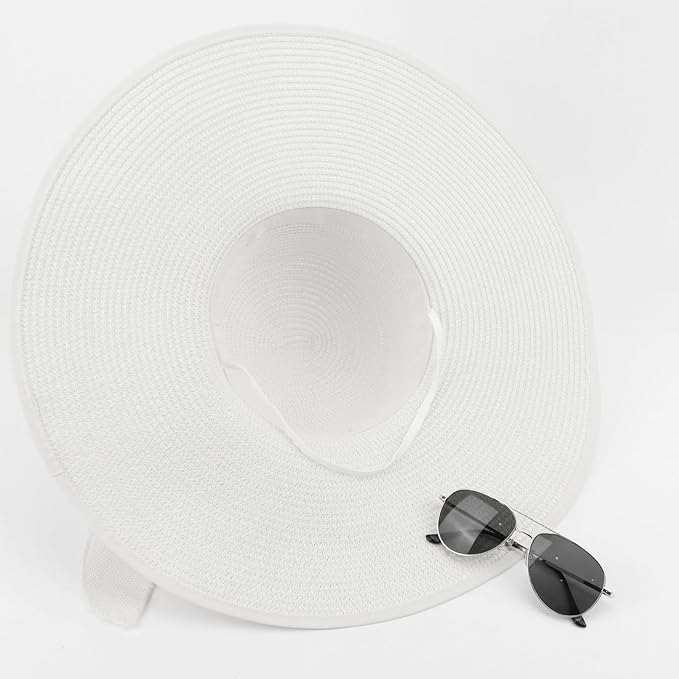 DRESHOW Beach Hats for Women Big Straw Wide Brim Summer Hat Floppy Foldable Roll up Cap Sun Hat UPF 50+