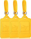 Teskyer Luggage Tags, 3 Pack Premium PU Leather Luggage Tags for Suitcases, Privacy Protection Travel Bag Tags, Yellow