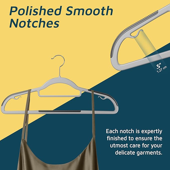 Lifemaster Plastic Clothes Hanger Set - 20 Pieces Versatile, Lightweight, Space-Saving, Non-Slip, Slim Designed, Dry and Wet Clothes Hanger Set with 360° Swivel Hook and Rubber Coating - Gray
