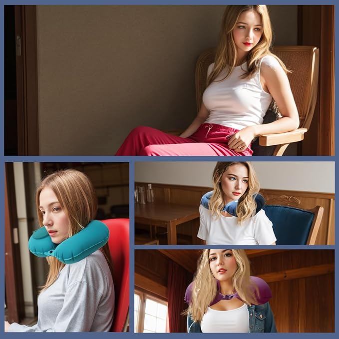 Inflatable Travel Pillow for Sleeping Airplane - Inflatable Neck Pillow for Traveling on Plane, Press to Inflate,Portable Travel Neck Pillow with Carry Bag （Black）