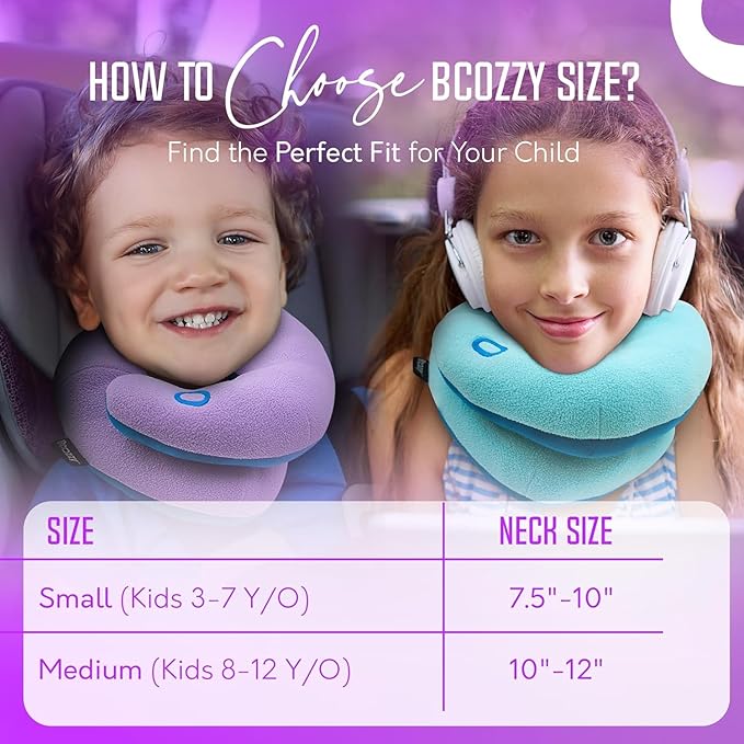BCOZZY 3-7 Y/O Kids Travel Pillow for Car & Airplane, Soft Kids Neck Pillow for Traveling in Car Seat, Provides Double Support for Toddlers Head & Chin in Road Trips, Washable, Small Size, Unicorn