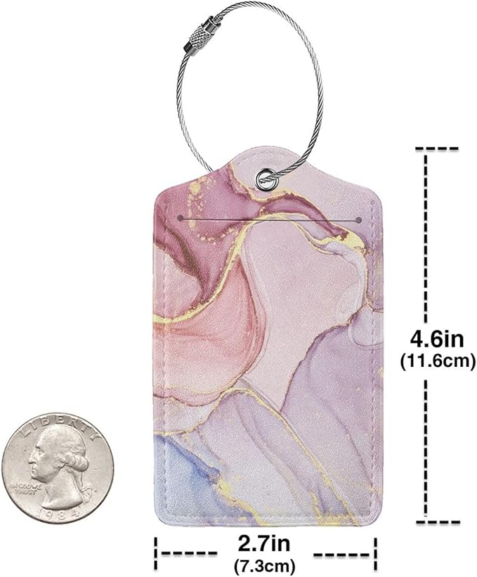 2 Pack Pink Gold Marble Luggage Tags for Suitcases, Marbles Theme Unique Leather Luggage Tags Cruise Ship Essential Travel Bag Gift for Men Women Couples Bride Groom, Funny Christmas Birthday Gifts