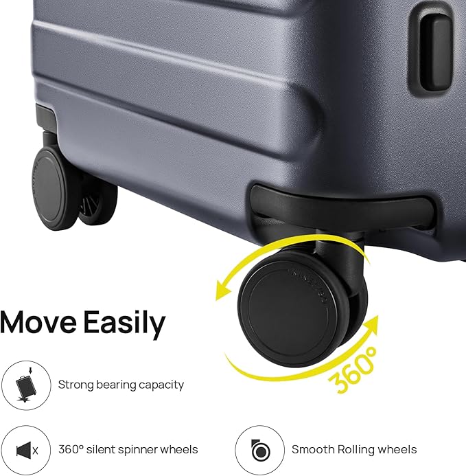 Carry on Luggage 22 X 14 X 9 Airline Approved, 20 Inch Luggage for 3-5 Days Travel, Double Spinner Wheels, 100% Hardshell PC, TSA Lock (02-Grey (Basic), Carry-On 20-Inch)