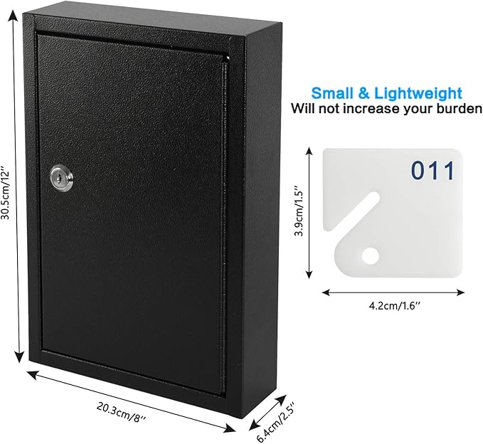 KYODOLED Key Storage Lock Box Wall Mount, Locking 40 Key Cabinet Holder Box with Key Lock, Hooks & Labels, 2.5" D x 8.1" W x 12.1" H