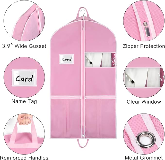 Zilink 43" Garment Bags for Travel for Women Carry on Suit Bags for Travel and Storage Gusseted Hanging Garment Bags with Handles for Coats, Jackets, Shirts,Dresses, Pink