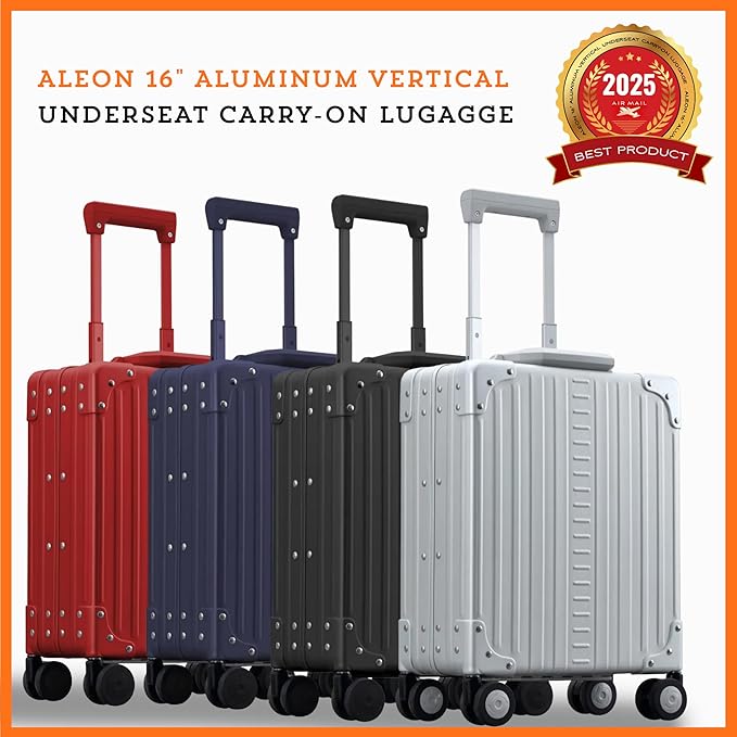 All Aluminum Lightweight 16” Premium Vertical Underseat Carry-On Luggage. Business Briefcase with Wheels - Hardshell Suitcase