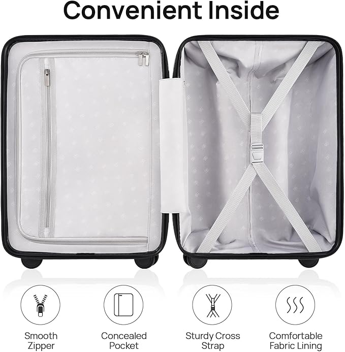 Carry on Luggage 22 X 14 X 9 Airline Approved, 20 Inch Luggage for 3-5 Days Travel, Double Spinner Wheels, 100% Hardshell PC, TSA Lock (01-Black (Basic), Set 2PCS (20-Inch/28-Inch))