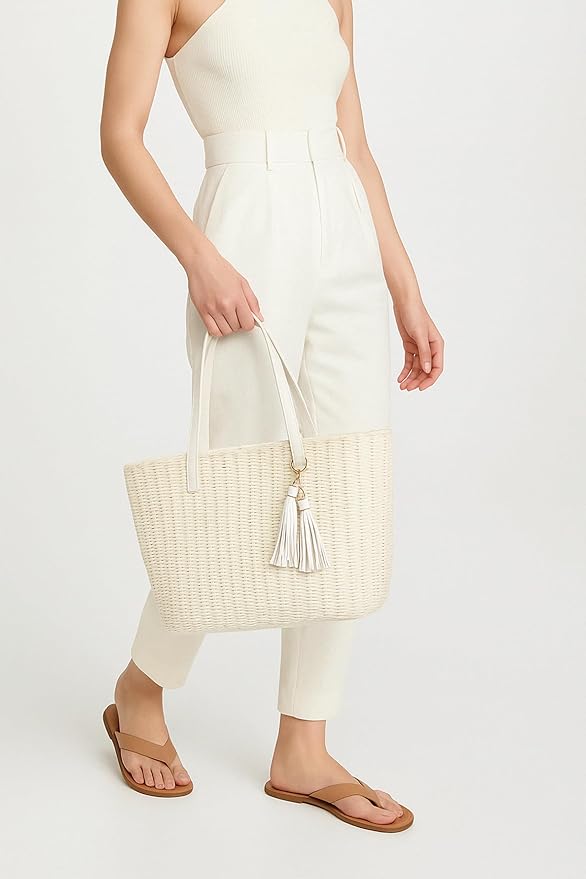 YXILEE Straw Bags For Women | M Size Travel Straw Totes Bag Woven Summer Handmade Shoulder Bag Handbag