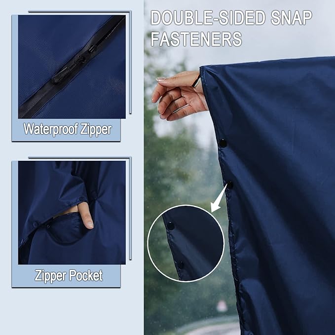 Rain Poncho Jacket Coat Hooded Zipper Style for Women/Men/Adult with Pocket