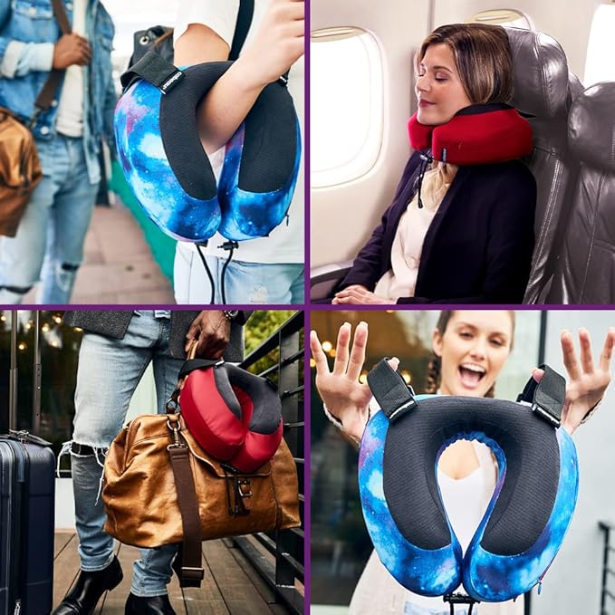 Cabeau Airplane Travel Pillow for Long Flights - Evolution S3 - Supportive Memory Foam with Seat Straps to Secure Your Head and Neck and Provides 360° Support (Jet Black)
