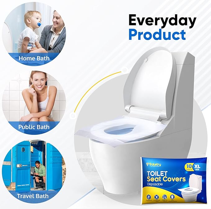 Toilet Seat Covers Disposable Flushable Travel Pack of 100 XL-Disposable Toilet Seat Covers-Biodegradable Paper-Kids Men Women Adults Toiletries-Airplane Camping Travel Essentials Accessories