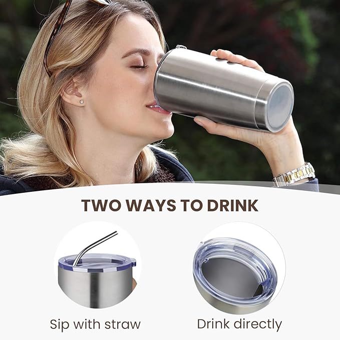 MEWAY 20oz Tumbler 8 Pack Double Wall Vacuum Insulated Travel Mug Bulk, Stainless Steel Tumblers with Lid and Straw, Durable Powder Coated Coffee Cups for Cold & Hot Drinks (Silver, 8)